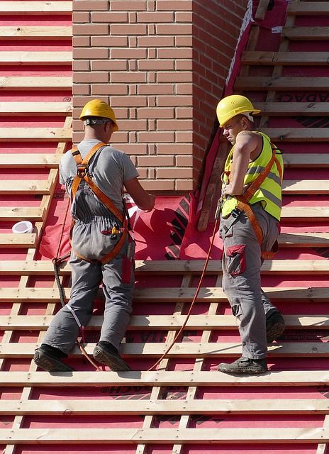 Two guys fixing roof