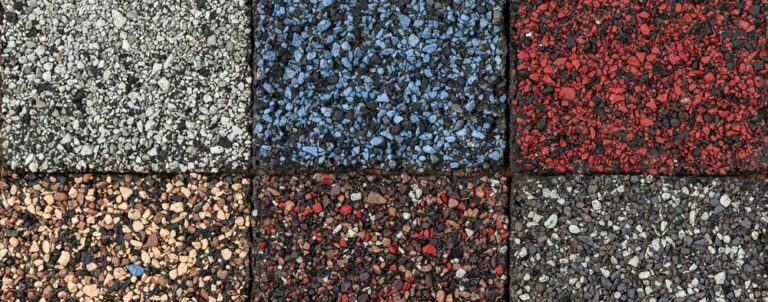 Different colors of asphalt shingles for a roof replacement.